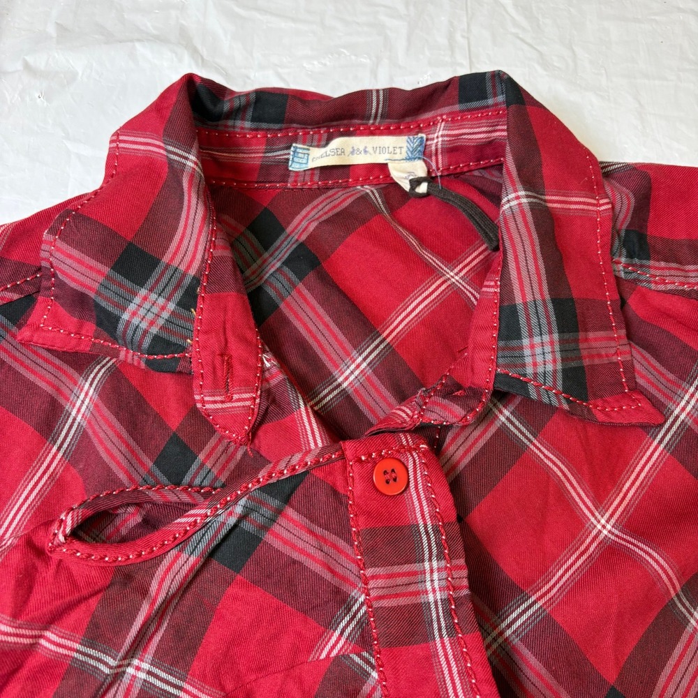 Chelsea & Violet Red Black Plaid Shirt Dress Long Sleeve‎ Tie Waist Size Small